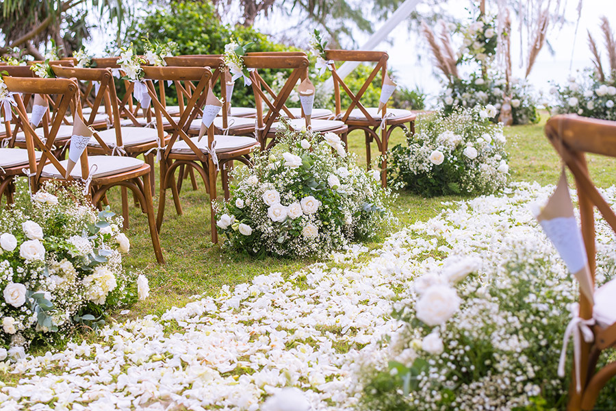 Outdoor wedding aisle setup